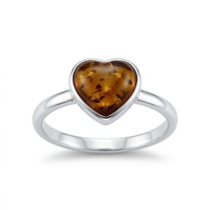 Sterling Silver Amber Heart Ring