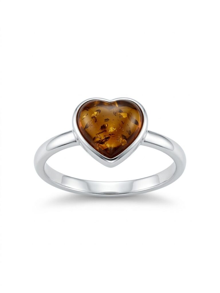 Sterling Silver Amber Heart Ring